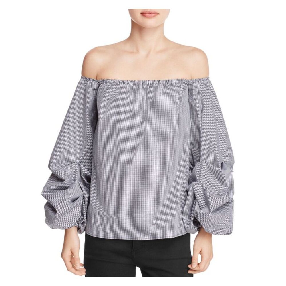 PETERSYN Womens Gray Check Long Sleeve Off Shoulder Blouse XS